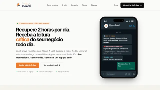 Plexco Coach website: executive advisory assistant on WhatsApp