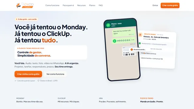 Plexco Tasks website: task management by voice on WhatsApp